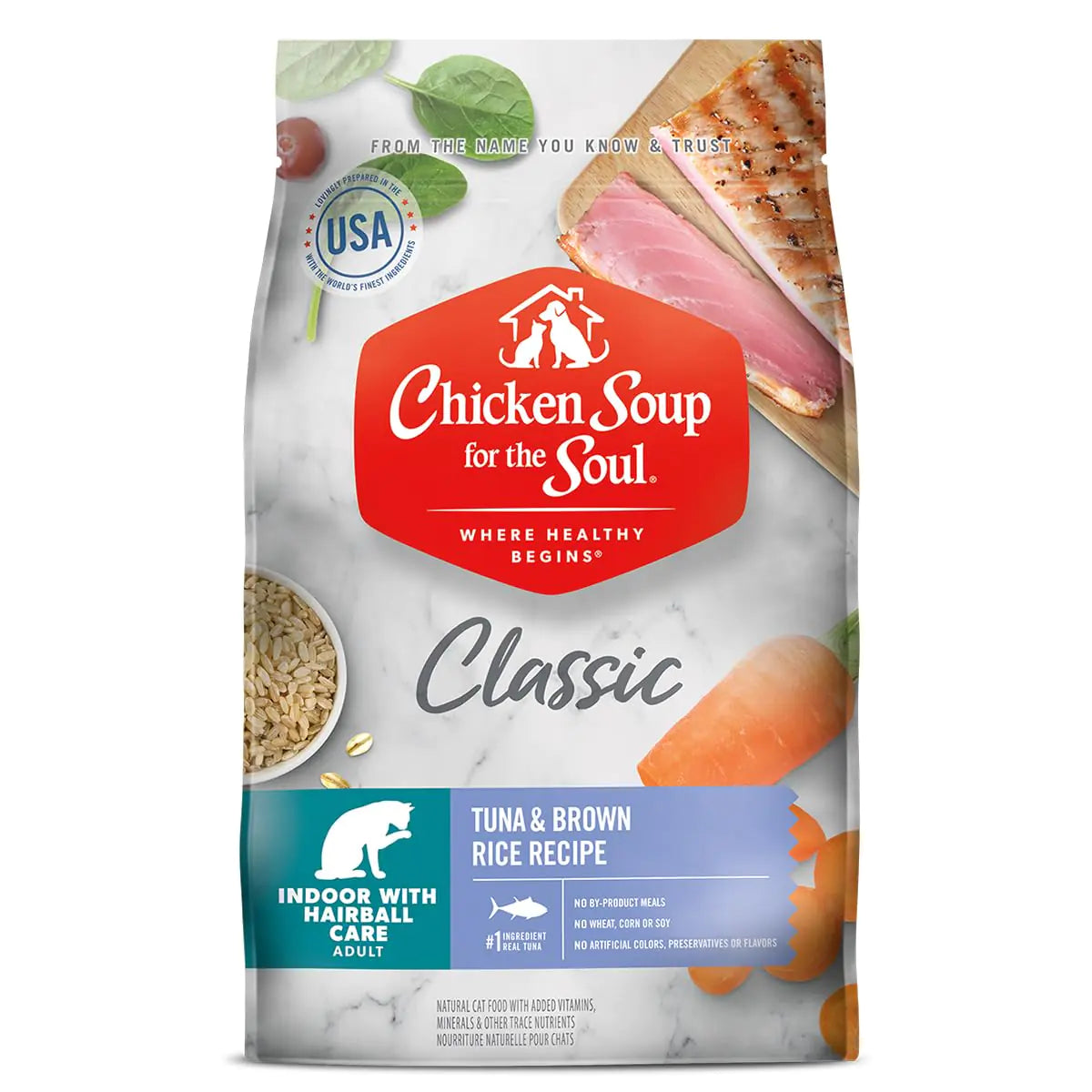 Chicken Soup for Soul Pet Food Indoor Cat - Tuna & Brown Rice 4.5 LB Bag All Life Stages Dry Cat Food with Real Ingredients