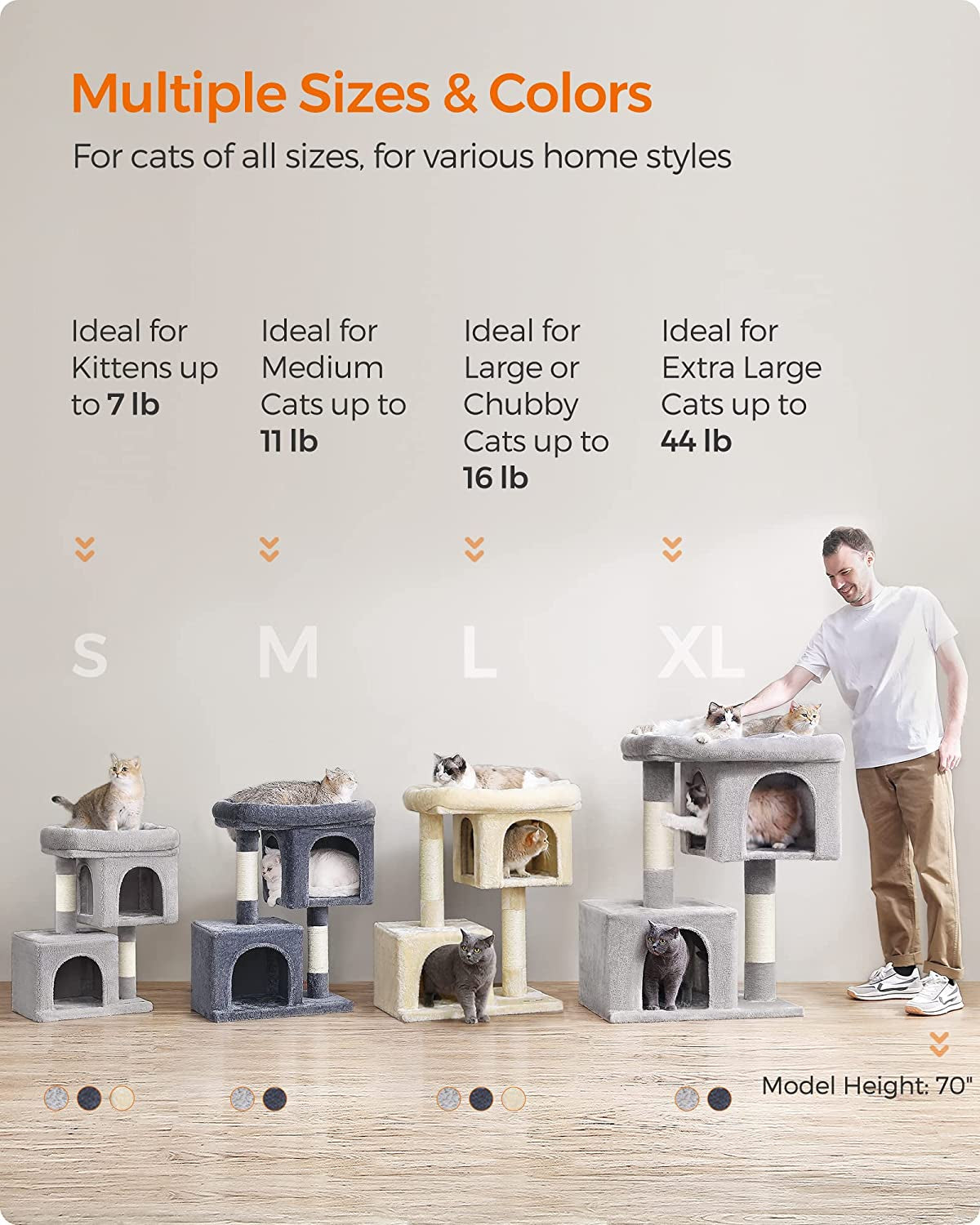 Large 33.1-Inch Cat Tower Scratching Perch, with 2 Cozy Cat Caves