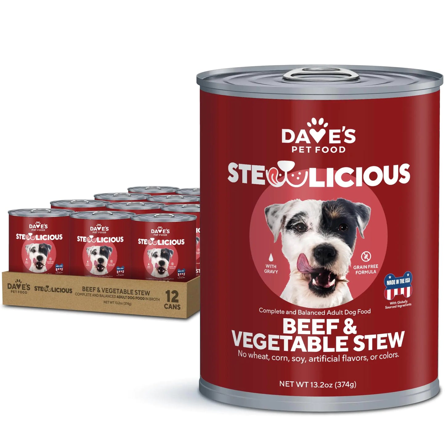 Daves Pet Food Grain Free Wet Dog Food (Beef & Vegetable in Gravy) Made in USA Naturally Healthy Canned Dog Food Added Vitamins & Minerals Wheat & Gluten-Free 13.2 oz Cans (Case of 12)