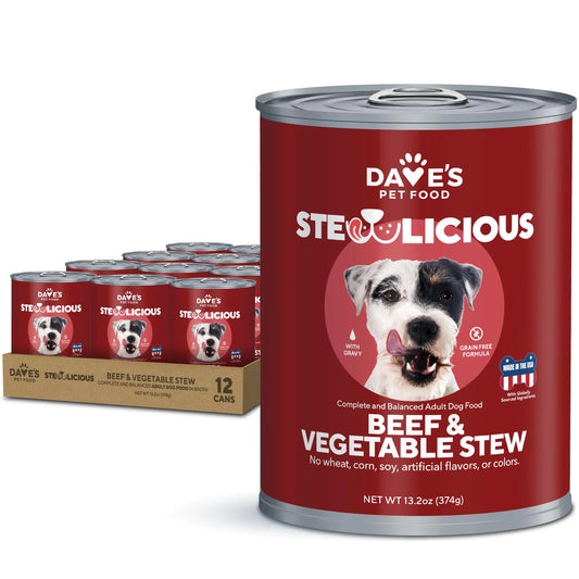 Daves Pet Food Grain Free Wet Dog Food (Beef & Vegetable in Gravy) Made in USA Naturally Healthy Canned Dog Food Added Vitamins & Minerals Wheat & Gluten-Free 13.2 oz Cans (Case of 12)
