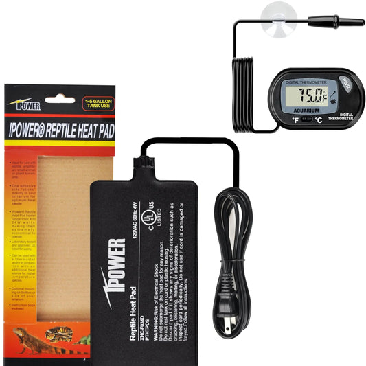 iPower Reptile Heat Pad 4X7 Inch 4W Heating Mat & Digital Thermometer