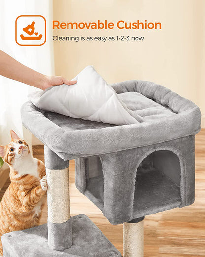 Large 33.1-Inch Cat Tower Scratching Perch, with 2 Cozy Cat Caves