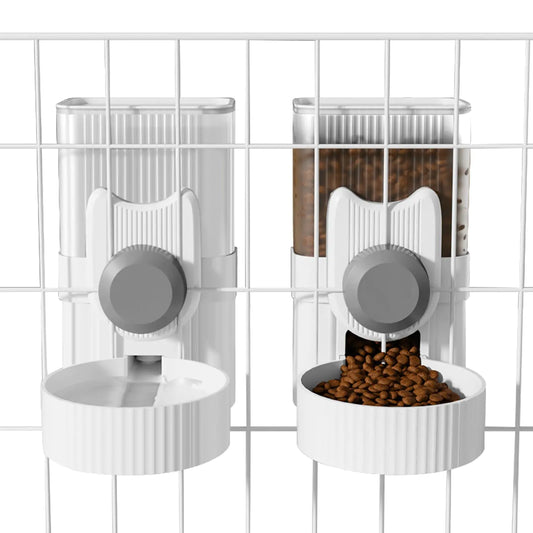 Gravity-Fed Cage Feeder & Waterer Combo for Small Pets (Grey)