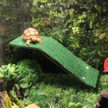Reptile Climbing Turtle Basking Platform with Grass Ramp
