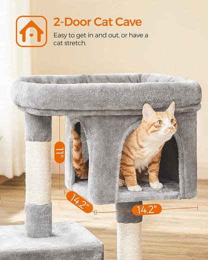 Large 33.1-Inch Cat Tower Scratching Perch, with 2 Cozy Cat Caves