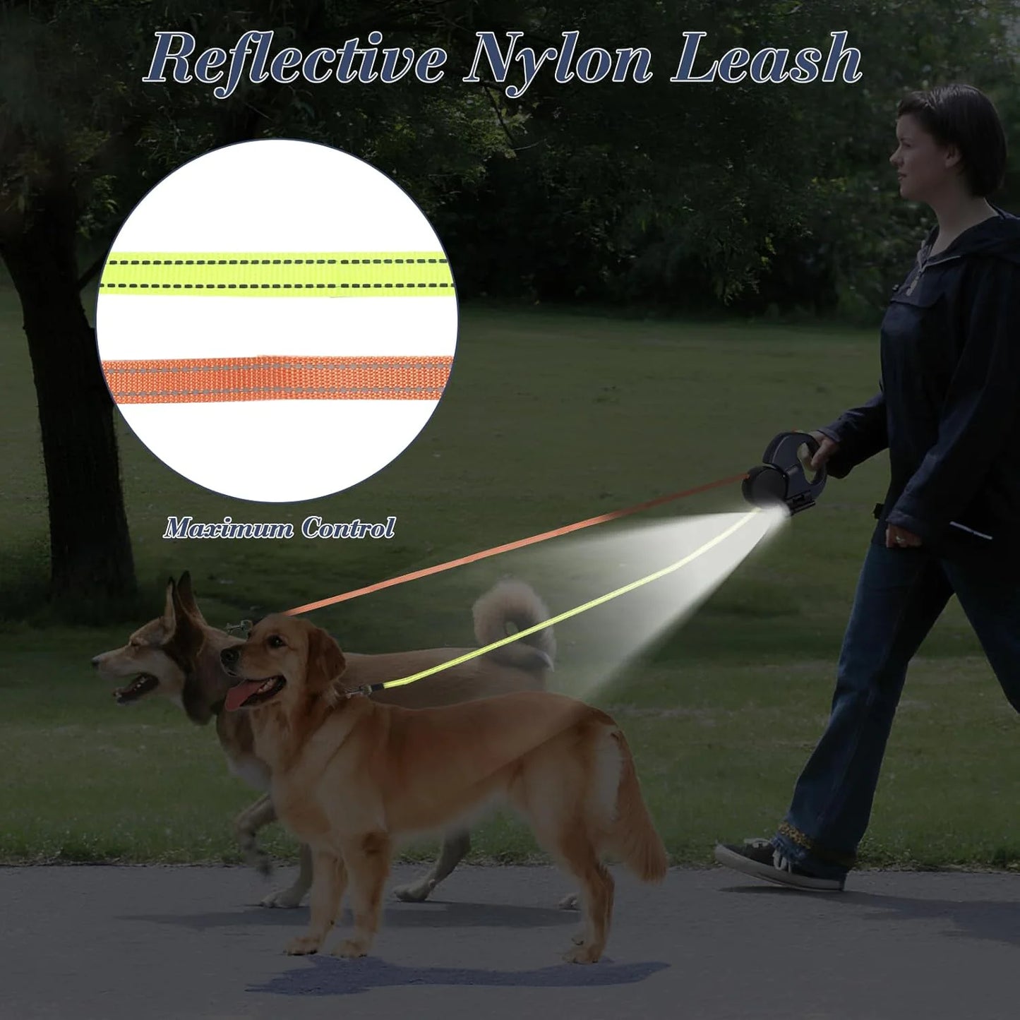 Retractable Dual Pet Leash Reflective Lead 360 Swivel Double Dog Walking Leash