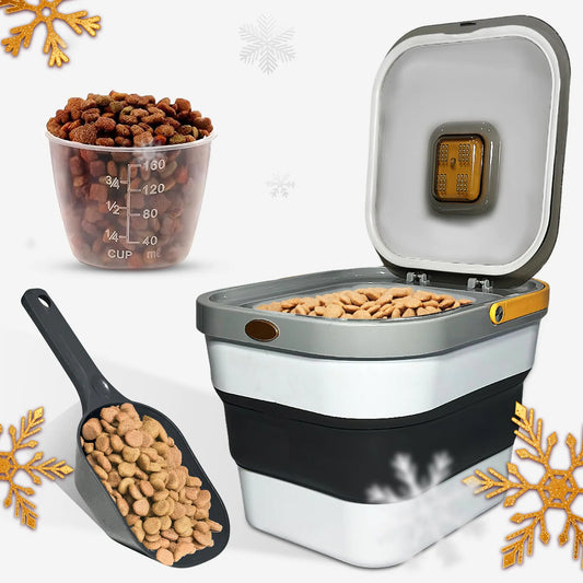 13lb Pet Food Bin with Wheels, Scoop and Travel Bowl Space-Saving Design