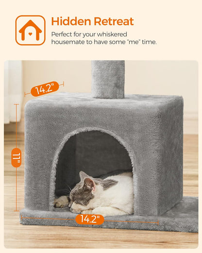 Large 33.1-Inch Cat Tower Scratching Perch, with 2 Cozy Cat Caves