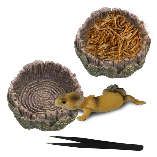 (2pcs) Reptile Water Bowl with Feeding Tweezers & Reptile Food Dish
