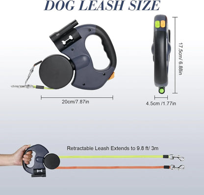 Retractable Dual Pet Leash Reflective Lead 360 Swivel Double Dog Walking Leash
