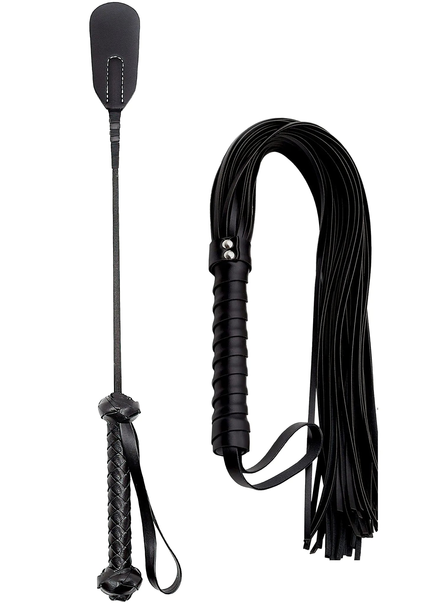 (2pc) Horse Riding Crop Whip Set 18" 27" - Horse Set Flogger Faux Leather