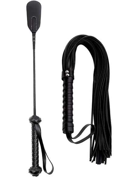 (2pc) Horse Riding Crop Whip Set 18" 27" - Horse Set Flogger Faux Leather