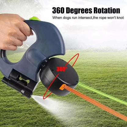 Retractable Dual Pet Leash Reflective Lead 360 Swivel Double Dog Walking Leash