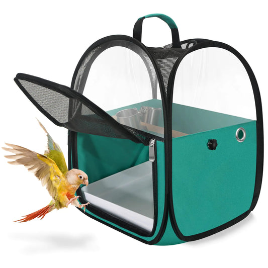 Bird Travel Carrier Foldable Bird Cage - with Two Feeder Bowls Bird Perch and Bottom Tray Portable