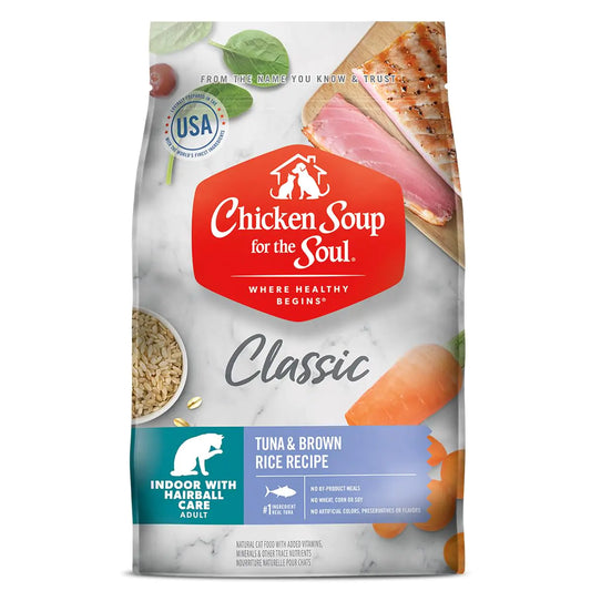 Chicken Soup for Soul Pet Food Indoor Cat - Tuna & Brown Rice 4.5 LB Bag All Life Stages Dry Cat Food with Real Ingredients