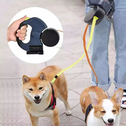 Retractable Dual Pet Leash Reflective Lead 360 Swivel Double Dog Walking Leash