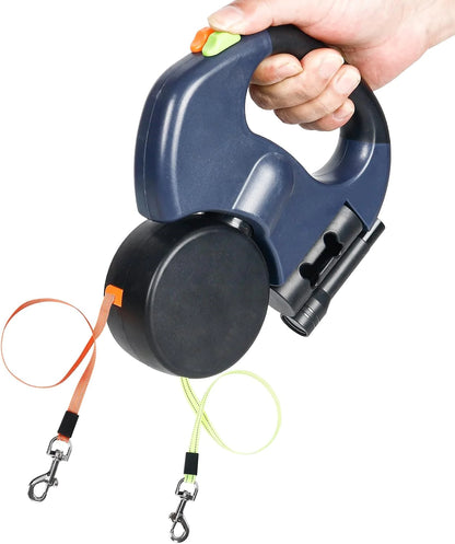 Retractable Dual Pet Leash Reflective Lead 360 Swivel Double Dog Walking Leash