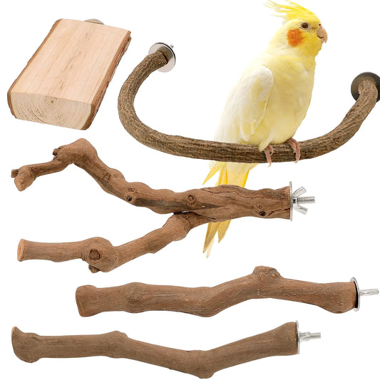Natural Bird Perch Cage Accessories - 5PCS