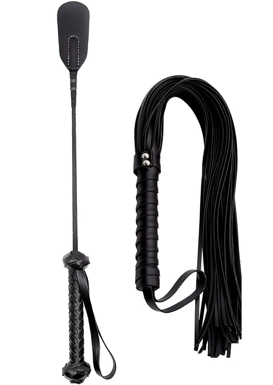 (2pc) Horse Riding Crop Whip Set 18" 27" - Horse Set Flogger Faux Leather