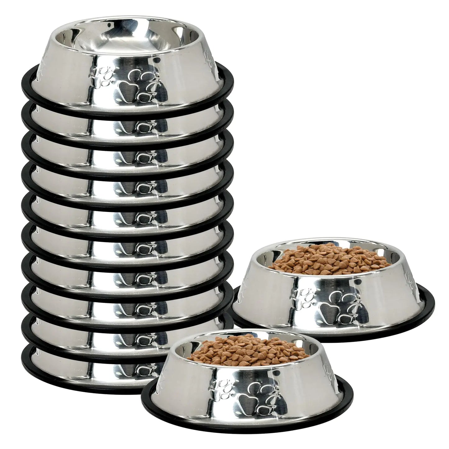 (12Pcs) Stainless Steel Dog Cat Bowl with Rubber Base