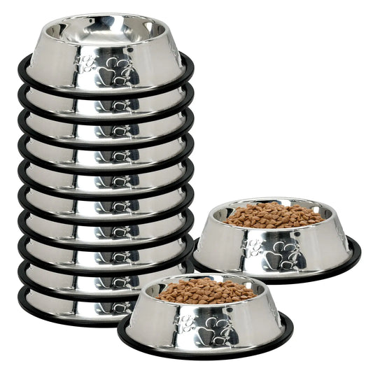 (12Pcs) Stainless Steel Dog Cat Bowl with Rubber Base
