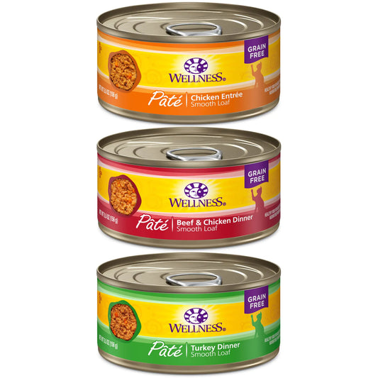 (Pack Of 30) Wellness Natural Canned Grain Free Wet Pate Cat Food -Variety Pack 5.5-Ounce