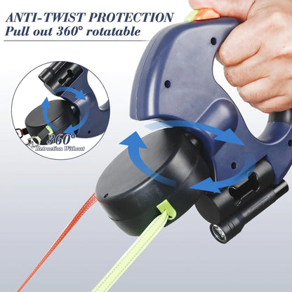 Retractable Dual Pet Leash Reflective Lead 360 Swivel Double Dog Walking Leash