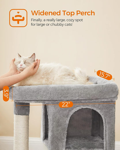 Large 33.1-Inch Cat Tower Scratching Perch, with 2 Cozy Cat Caves
