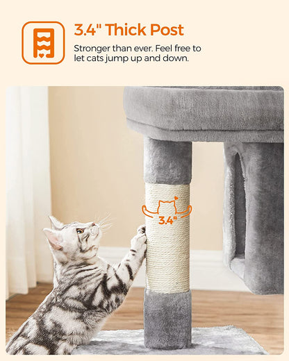 Large 33.1-Inch Cat Tower Scratching Perch, with 2 Cozy Cat Caves