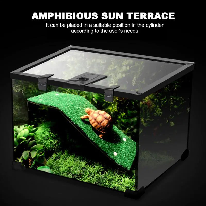 Reptile Climbing Turtle Basking Platform with Grass Ramp