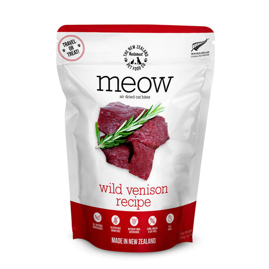 The New Zealand Natural Pet Food Co. Meow Air Dried Cat Food - Farm Raised Venison Recipe High Protein Dry Cat Food Use as a Complete Diet Topper Mixer or as Cat Training Treats All Life Stages3.5 oz