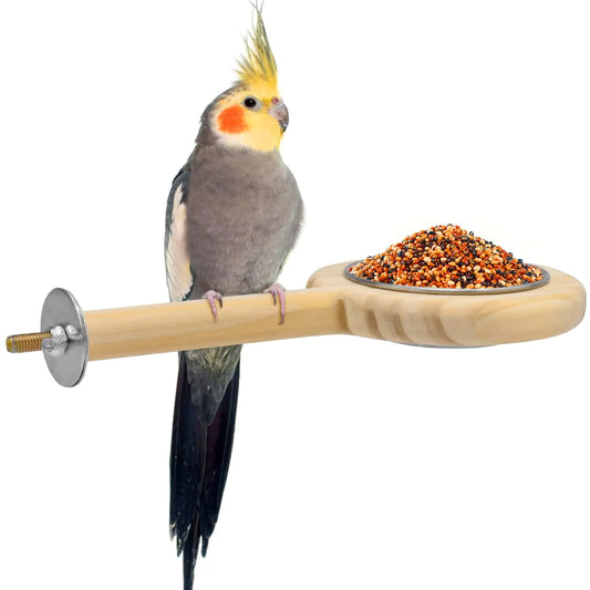 Bird Perch Bird Feeding Cup - Parrot Wood Perch Stand