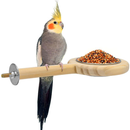 Bird Perch Bird Feeding Cup - Parrot Wood Perch Stand
