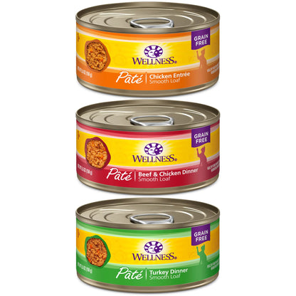 (Pack Of 30) Wellness Natural Canned Grain Free Wet Pate Cat Food -Variety Pack 5.5-Ounce